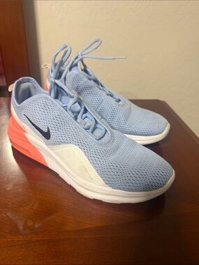 Nike Women's Sky Blue Mesh Athletic Sneakers with Coral Heel and Black Swoosh
